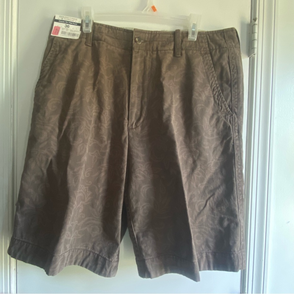 Roundtree & Yorke Men's Brown‎ Patterned Shorts 36/13 inseam Flat Front Printed
